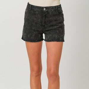 MYSTREE Washed Black Denim Cutoff Shorts | High Rise | Trendy Fray Hem